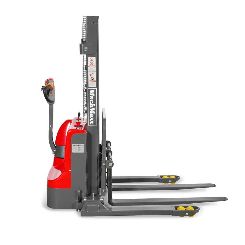 MechMaxx 202013 F26-98S Electric Straddle Stacker 2640 lb Lithium Battery 98" Lift Adjustable Forks & Legs