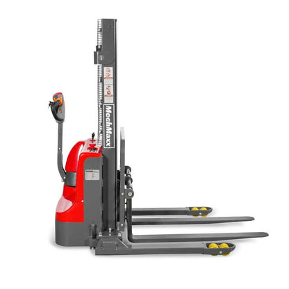 MechMaxx 202013 F26-98S Electric Straddle Stacker 2640 lb Lithium Battery 98" Lift Adjustable Forks & Legs