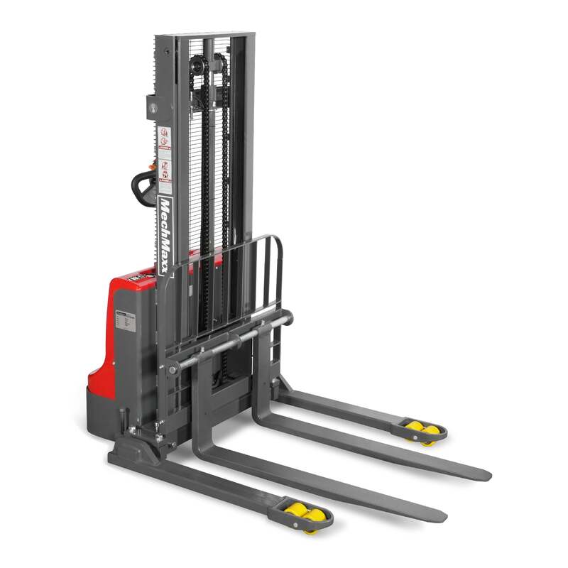 MechMaxx 202013 F26-98S Electric Straddle Stacker 2640 lb Lithium Battery 98" Lift Adjustable Forks & Legs