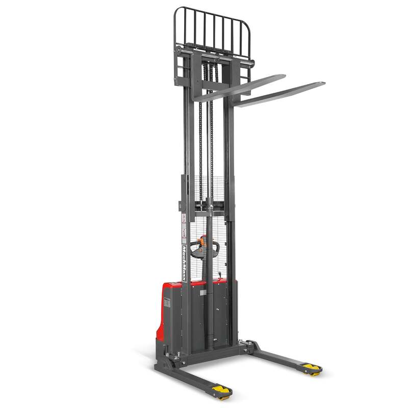 MechMaxx 202013 F26-98S Electric Straddle Stacker 2640 lb Lithium Battery 98" Lift Adjustable Forks & Legs