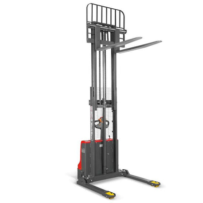 MechMaxx 202013 F26-98S Electric Straddle Stacker 2640 lb Lithium Battery 98" Lift Adjustable Forks & Legs