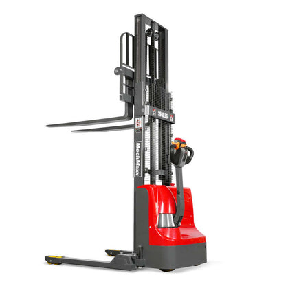 MechMaxx 202013 F26-98S Electric Straddle Stacker 2640 lb Lithium Battery 98" Lift Adjustable Forks & Legs