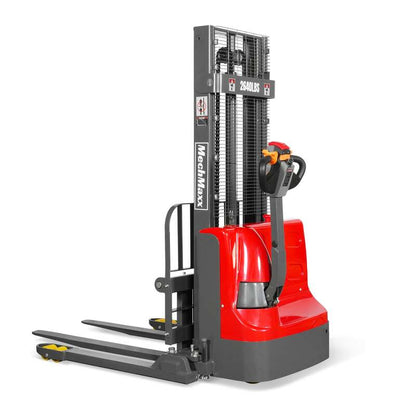 MechMaxx 202013 F26-98S Electric Straddle Stacker 2640 lb Lithium Battery 98" Lift Adjustable Forks & Legs