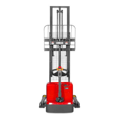MechMaxx 202010 F33-118S Electric Straddle Stacker 3300 lb Capacity 118" Lift Adjustable Forks & Legs (SKU: 202010)