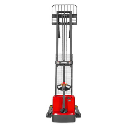 MechMaxx 202010 F33-118S Electric Straddle Stacker 3300 lb Capacity 118" Lift Adjustable Forks & Legs (SKU: 202010)
