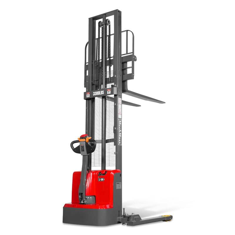 MechMaxx 202010 F33-118S Electric Straddle Stacker 3300 lb Capacity 118" Lift Adjustable Forks & Legs (SKU: 202010)