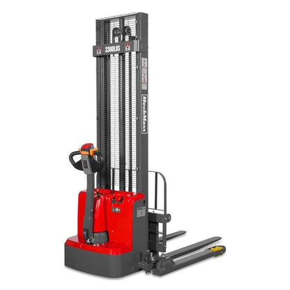 MechMaxx  202014 F33-138S Electric Straddle Stacker – 3300 lb Capacity, 138" Lift Height, Adjustable Forks & Legs