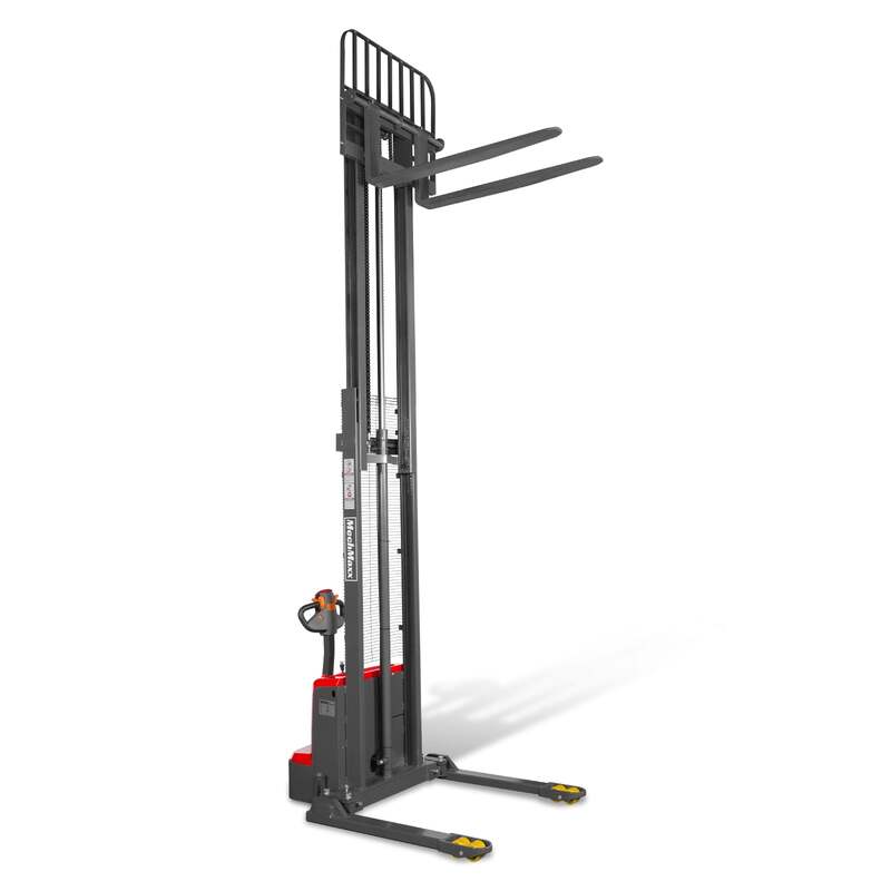 MechMaxx  202014 F33-138S Electric Straddle Stacker – 3300 lb Capacity, 138" Lift Height, Adjustable Forks & Legs