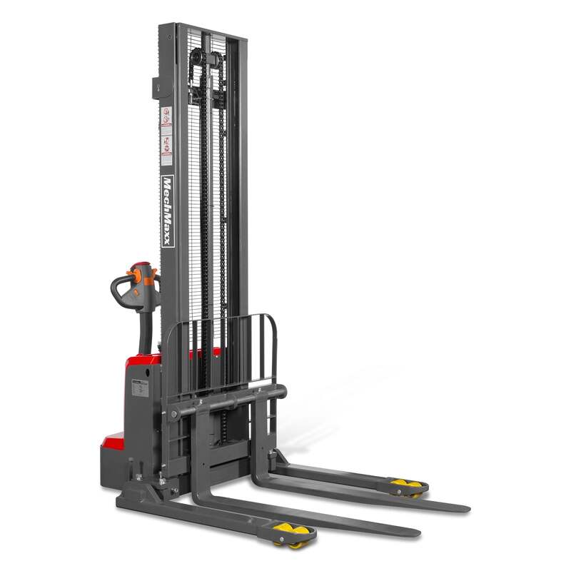 MechMaxx  202014 F33-138S Electric Straddle Stacker – 3300 lb Capacity, 138" Lift Height, Adjustable Forks & Legs