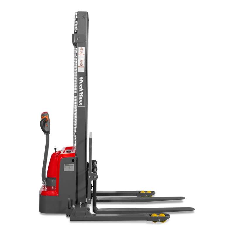 MechMaxx  202014 F33-138S Electric Straddle Stacker – 3300 lb Capacity, 138" Lift Height, Adjustable Forks & Legs