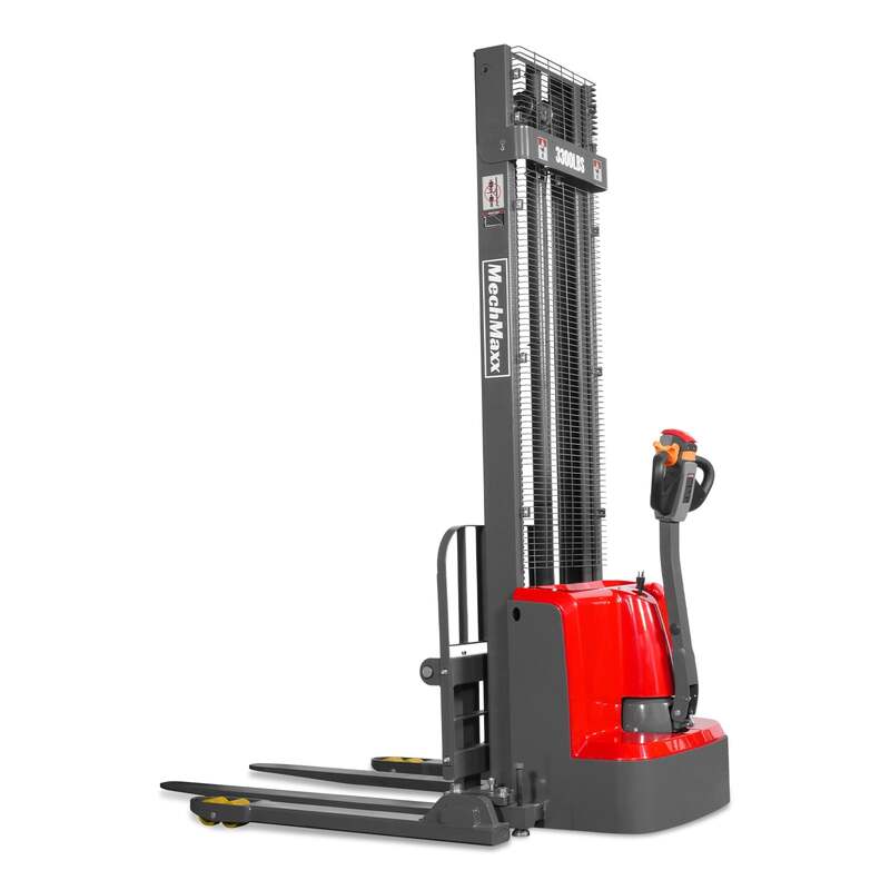 MechMaxx  202014 F33-138S Electric Straddle Stacker – 3300 lb Capacity, 138" Lift Height, Adjustable Forks & Legs