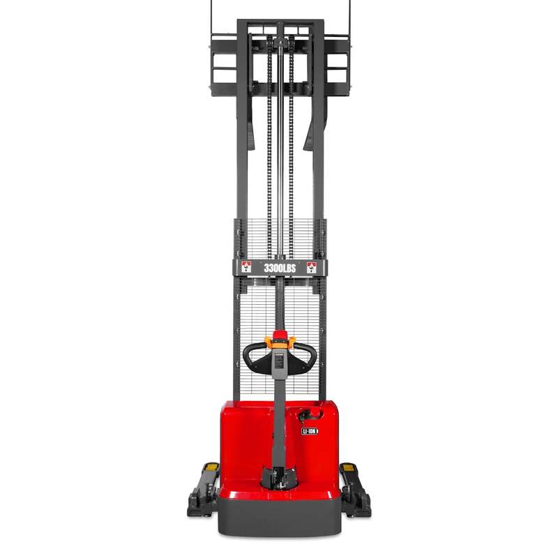 MechMaxx 202009 F33-98S Electric Straddle Stacker 3300 lb Lithium Battery 98" Lift Adjustable Forks & Legs