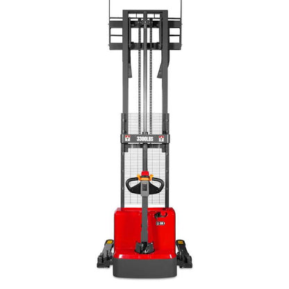 MechMaxx 202009 F33-98S Electric Straddle Stacker 3300 lb Lithium Battery 98" Lift Adjustable Forks & Legs