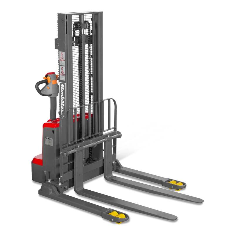 MechMaxx 202009 F33-98S Electric Straddle Stacker 3300 lb Lithium Battery 98" Lift Adjustable Forks & Legs