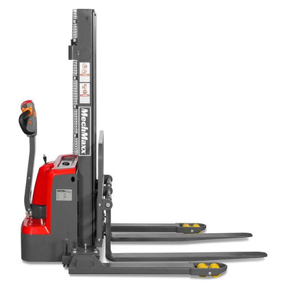MechMaxx 202009 F33-98S Electric Straddle Stacker 3300 lb Lithium Battery 98" Lift Adjustable Forks & Legs