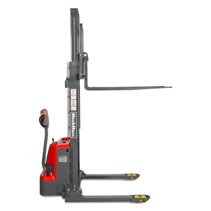 MechMaxx 202009 F33-98S Electric Straddle Stacker 3300 lb Lithium Battery 98" Lift Adjustable Forks & Legs