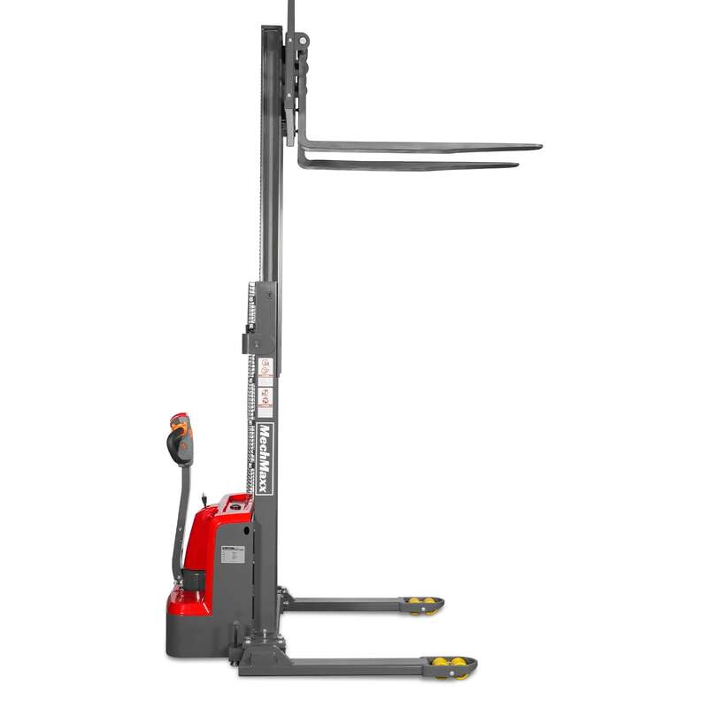MechMaxx 202009 F33-98S Electric Straddle Stacker 3300 lb Lithium Battery 98" Lift Adjustable Forks & Legs