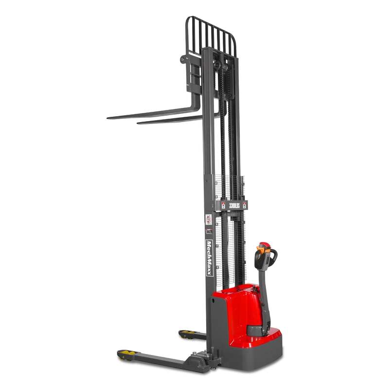 MechMaxx 202009 F33-98S Electric Straddle Stacker 3300 lb Lithium Battery 98" Lift Adjustable Forks & Legs