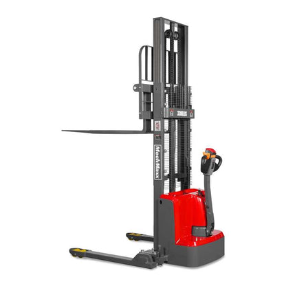 MechMaxx 202009 F33-98S Electric Straddle Stacker 3300 lb Lithium Battery 98" Lift Adjustable Forks & Legs