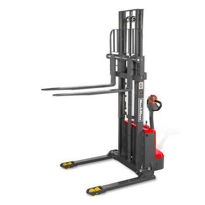 MechMaxx 202009 F33-98S Electric Straddle Stacker 3300 lb Lithium Battery 98" Lift Adjustable Forks & Legs
