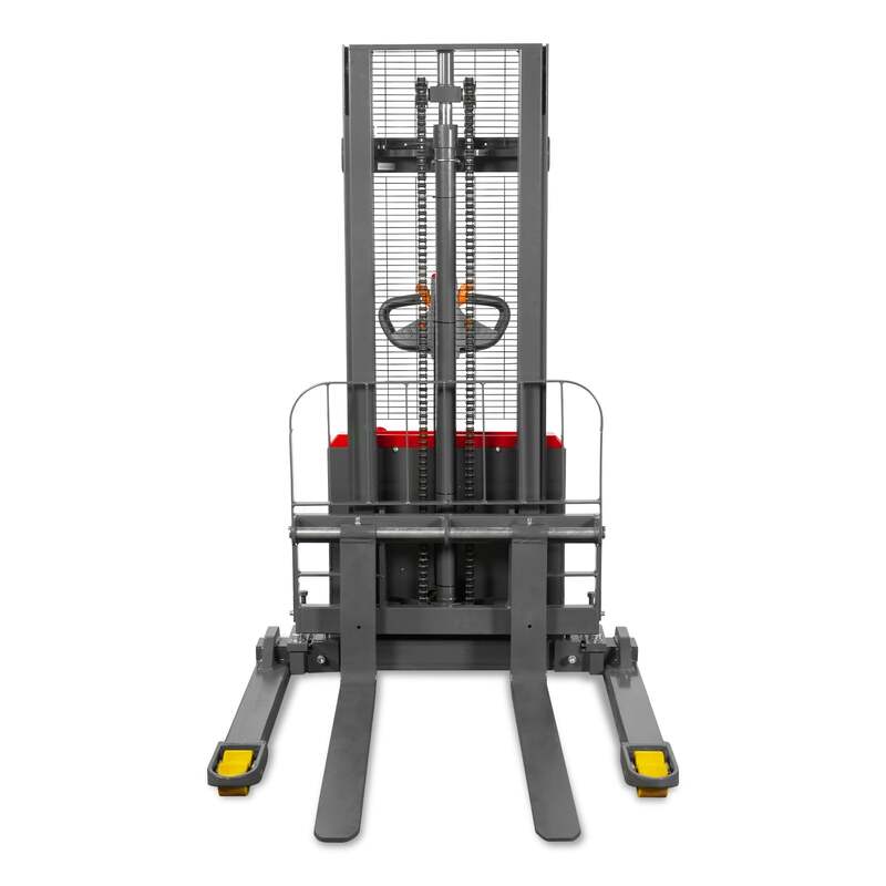 MechMaxx 202009 F33-98S Electric Straddle Stacker 3300 lb Lithium Battery 98" Lift Adjustable Forks & Legs