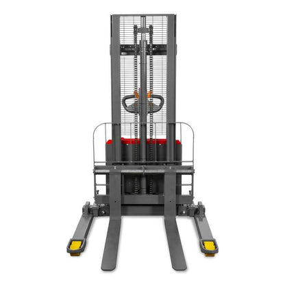 MechMaxx 202009 F33-98S Electric Straddle Stacker 3300 lb Lithium Battery 98" Lift Adjustable Forks & Legs