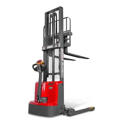 MechMaxx 202009 F33-98S Electric Straddle Stacker 3300 lb Lithium Battery 98" Lift Adjustable Forks & Legs