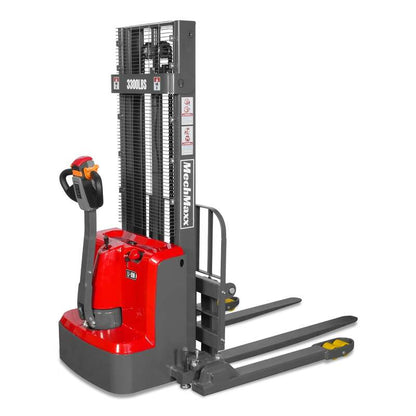 MechMaxx 202009 F33-98S Electric Straddle Stacker 3300 lb Lithium Battery 98" Lift Adjustable Forks & Legs