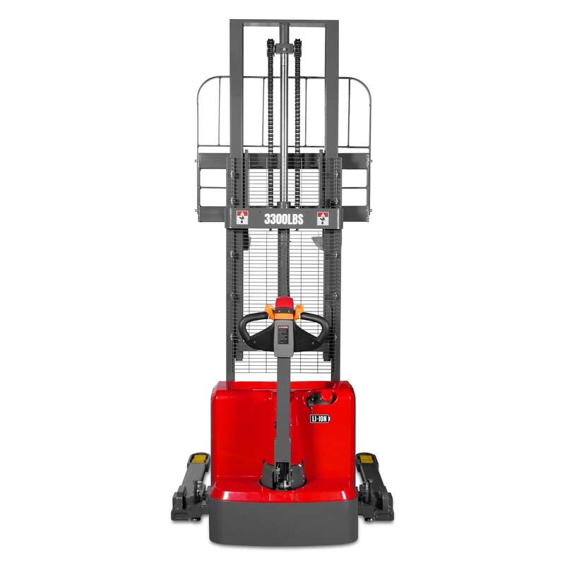 MechMaxx 202009 F33-98S Electric Straddle Stacker 3300 lb Lithium Battery 98" Lift Adjustable Forks & Legs