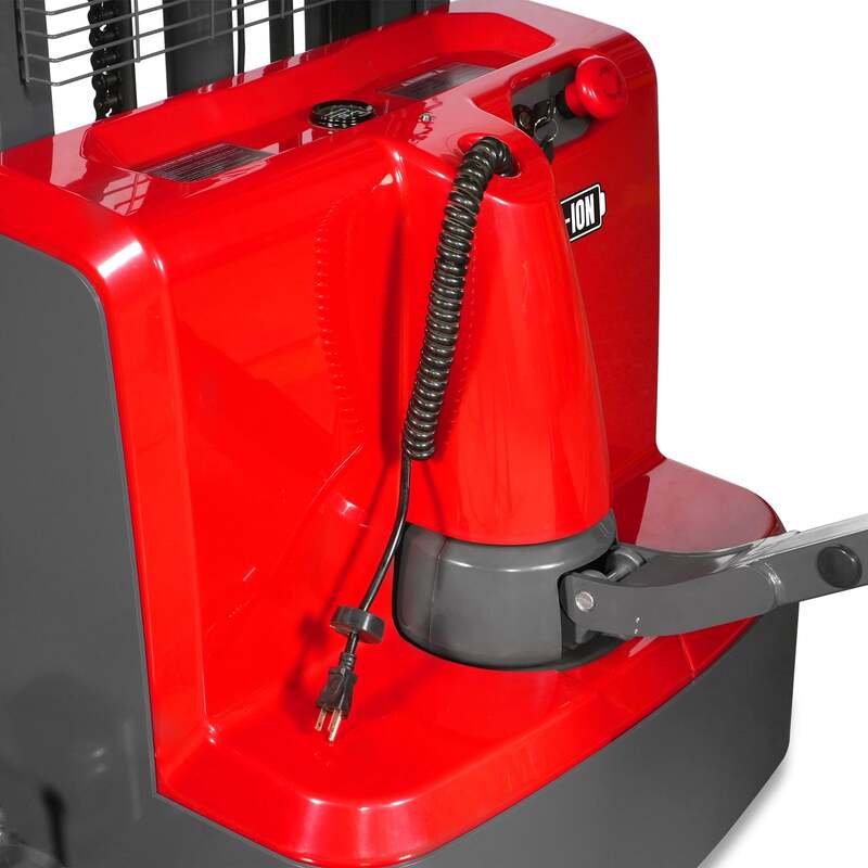 MechMaxx 202009 F33-98S Electric Straddle Stacker 3300 lb Lithium Battery 98" Lift Adjustable Forks & Legs