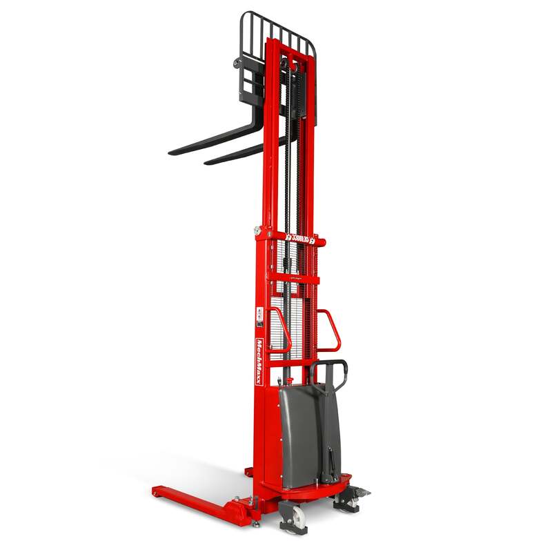 MechMaxx 202006 S33-118S Semi-Electric Straddle Stacker 3300 lb 118" Lift Adjustable Forks & Legs