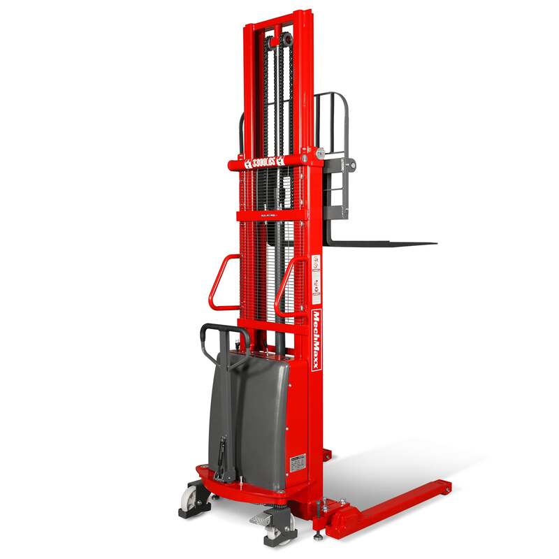 MechMaxx 202006 S33-118S Semi-Electric Straddle Stacker 3300 lb 118" Lift Adjustable Forks & Legs
