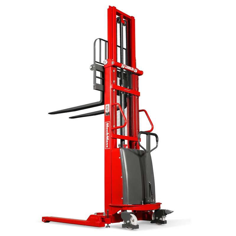 MechMaxx 202006 S33-118S Semi-Electric Straddle Stacker 3300 lb 118" Lift Adjustable Forks & Legs
