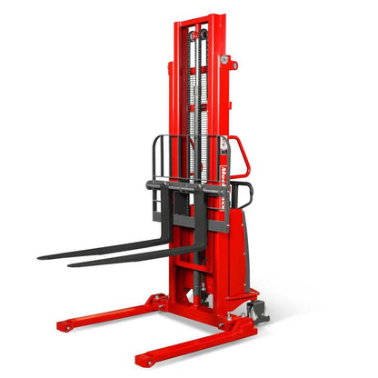 MechMaxx 202006 S33-118S Semi-Electric Straddle Stacker 3300 lb 118" Lift Adjustable Forks & Legs