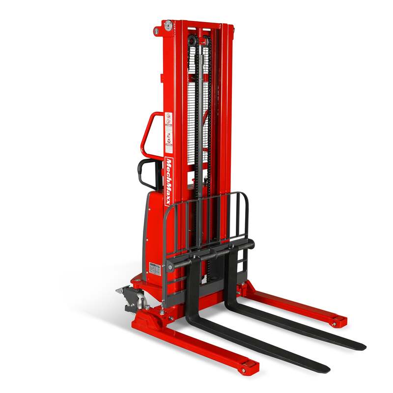 MechMaxx 202006 S33-118S Semi-Electric Straddle Stacker 3300 lb 118" Lift Adjustable Forks & Legs