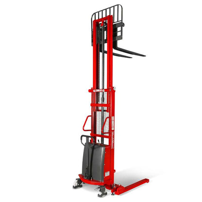 MechMaxx 202006 S33-118S Semi-Electric Straddle Stacker 3300 lb 118" Lift Adjustable Forks & Legs