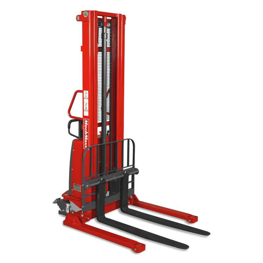 MechMaxx 202012 S33-138S Semi-Electric Straddle Stacker 3300 lb 138" Lift Adjustable Forks & Legs