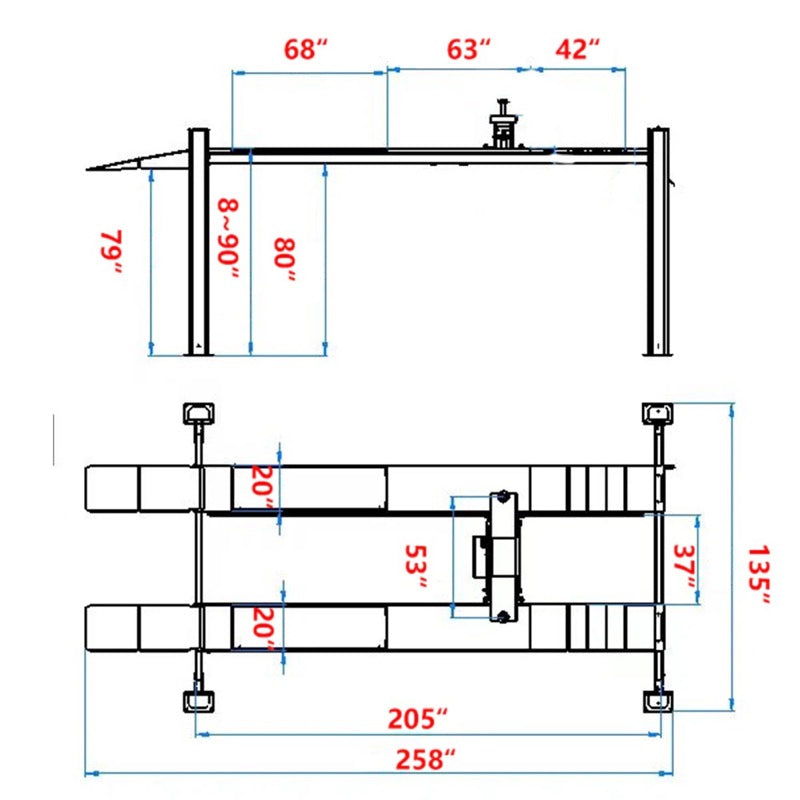 Katool KT-4H120X Heavy Duty Four Post Lift 12,000 lbs Capacity