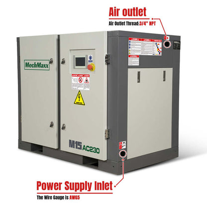 MechMaxx 300002 15HP Rotary Screw Air Compressor – 45.9 CFM Industrial Air System