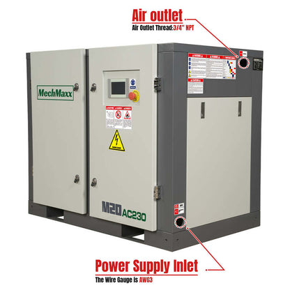 MechMaxx 300003 20HP Rotary Screw Air Compressor – 78 CFM Industrial Air System