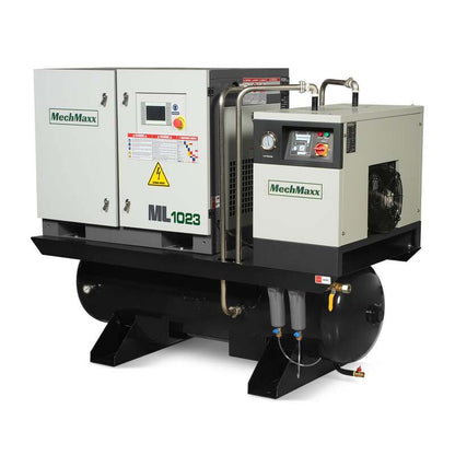 MechMaxx 300009 10HP Rotary Screw Air Compressor with Dryer & 66-Gal Tank – 32.8 CFM Industrial Air System