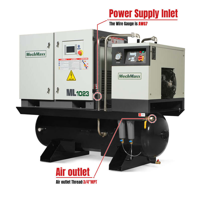 MechMaxx 300009 10HP Rotary Screw Air Compressor with Dryer & 66-Gal Tank – 32.8 CFM Industrial Air System