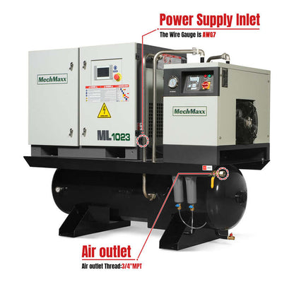 MechMaxx 300009 10HP Rotary Screw Air Compressor with Dryer & 66-Gal Tank – 32.8 CFM Industrial Air System