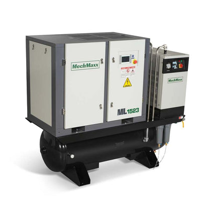 MechMaxx 300010 15HP Rotary Screw Air Compressor with Dryer & 105-Gal Tank – 45.9 CFM Industrial Air System