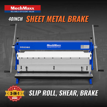 MechMaxx 500307 40" 3-in-1 Sheet Metal Machine – Slip Roll, Shear & Pan Brake (20 Gauge Capacity)