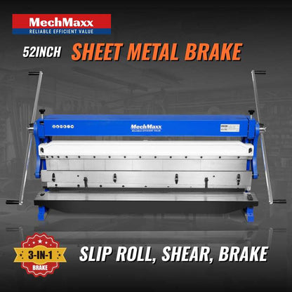 MechMaxx 500308 MMCB5220 52" 3-in-1 Sheet Metal Machine – Slip Roll, Shear & Pan Brake