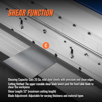 MechMaxx 500308 MMCB5220 52" 3-in-1 Sheet Metal Machine – Slip Roll, Shear & Pan Brake
