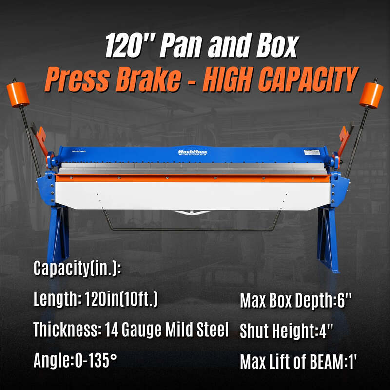 MechMaxx 500305 PB12014 120" Manual Pan & Box Brake – 14 Gauge 10-Ft Sheet Metal Brake