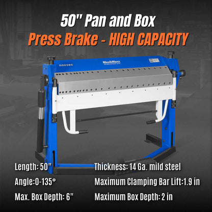 MechMaxx 500311 50" Foot Clamp Pan and Box Brake – 14 Gauge Industrial Sheet Metal Brake