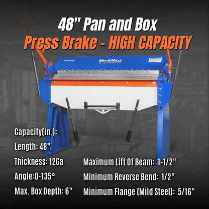 MechMaxx 500302 48" Manual Pan and Box Brake – 12 Gauge Capacity